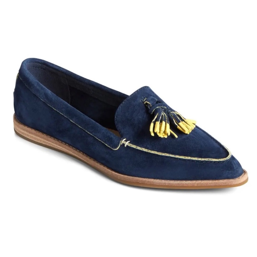 Sperry Saybrook Painted Tassel Pointy Toe Loafers Navy Blue Suede NEW - Size 7